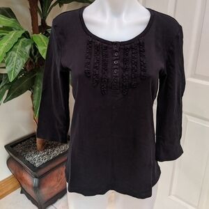 🐢4 for $25 - 2 a Tee Women's Black 3/4 Sleeve Top w/Ruffles Size Medium